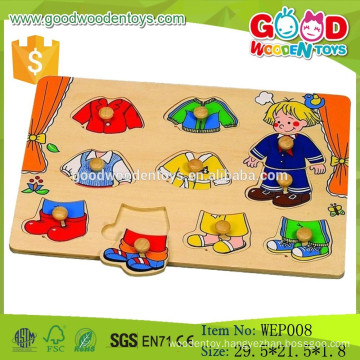 Stock and OEM preschool educational wooden boy dress peg puzzle game for kids